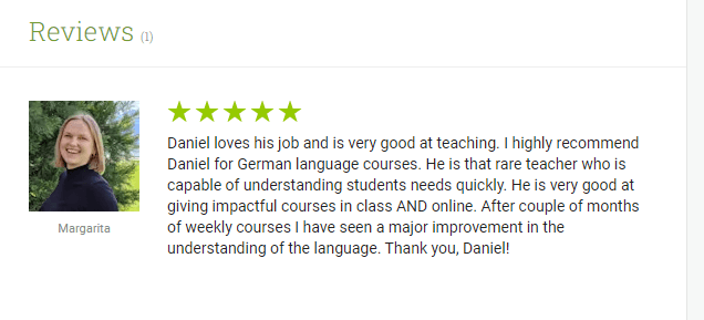 a dear pupil fo mine who attends personalized German lessons in Bern with a me as private tutor
Our courses are held in English, with additional information via French and Lithuanian, to broaden the fundament of her learning experience.